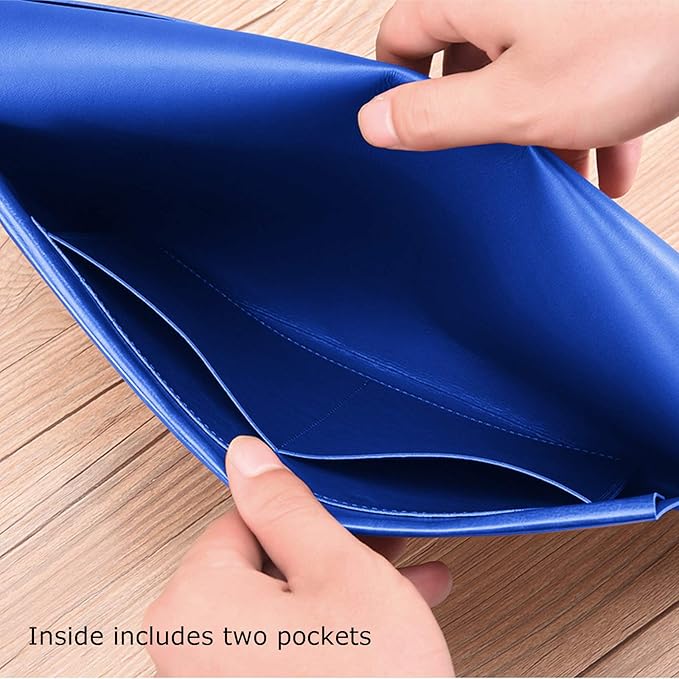 Enyuwlcm PU Leather A4 File Folder Document Holder Envelope Folder Case with Snap Closure for Receipt Contract Blue