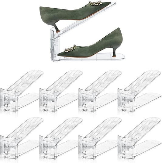Clear Shoe Slot Organizer, 8 Pack Adjustable Shoe Slots Organizer for Closet Clear Shoe Stackers Shoe Rack Holder Shoe Space Savers for a Pair of Shoes-NeatNest