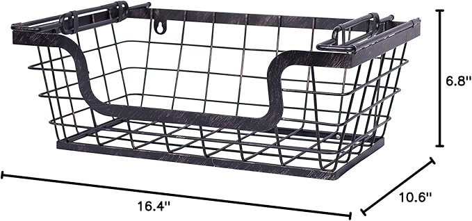 BIRDROCK HOME Wire Baskets - Set of 2 Stackable Hanging Bins - Wall Mount Shelf - Potato Onion Storage - Kitchen Pantry Organizer - Fruit Vegetable Snack Tier - Counter Cabinet Storage - Metal Baskets