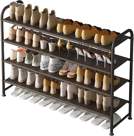 Shoe Rack 4 Tier Long Storage Organizer Wide Metal Shoe Shelf for Closet Entryway Brown-NeatNest