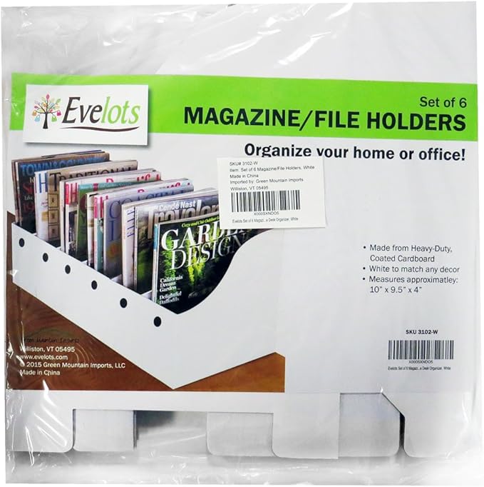 Evelots Magazine File Holder -Set of 6 White - Office Desk Organizer - Sturdy Cardboard - New Upgraded Double Front Panel -4" Wide-Easy Assemble