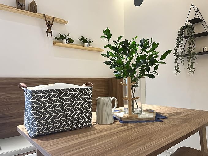 CLOCOR Rectangular Storage Basket,Collapsible Cute Pattern Storage Bin,Waterproof Coating Storage Box with Handles for Home Organization,Shelf Basket (3 Pack Grey Arrow)-NeatNest