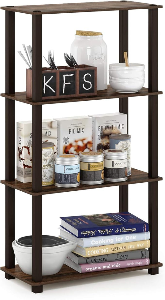 Furinno Turn-N-Tube 4-Tier Multipurpose Shelf Display Rack, Square Tube, Walnut/Brown-NeatNest