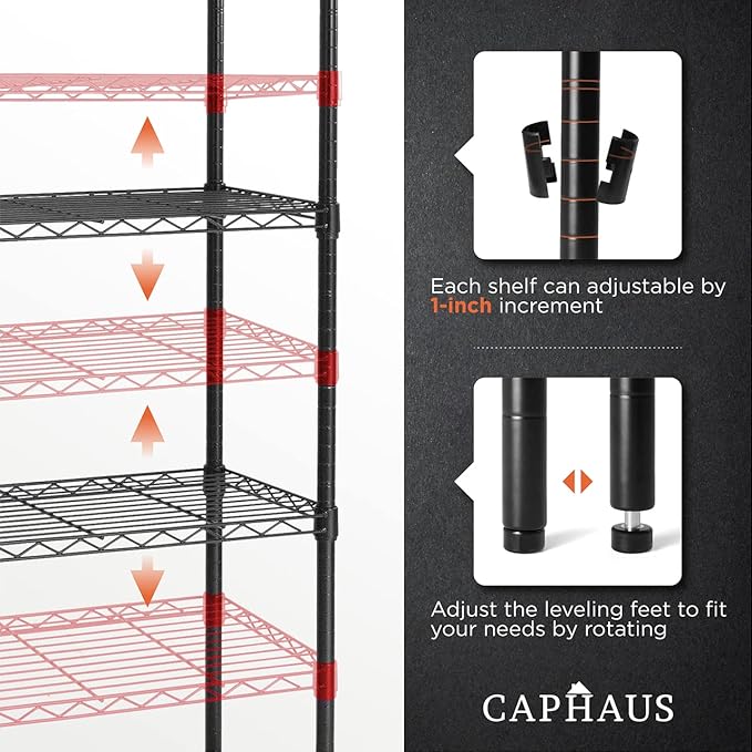CAPHAUS 4-Tier Adjustable Height Wire Shelving Unit, Wire Rack Shelving, Metal Steel Storage Shelves, Garage Shelving Storage Organizer, Utility Storage Shelf, Without Wheels, Black-NeatNest