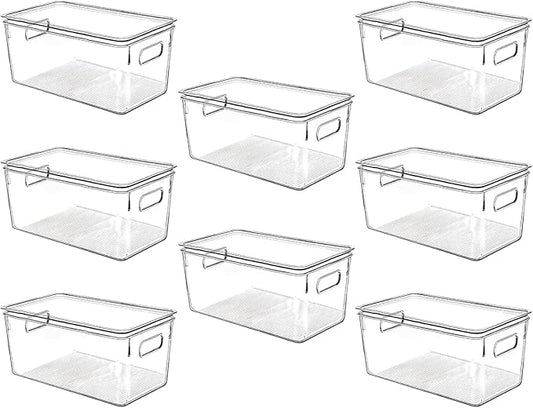 Clear Plastic Storage Bins with Lids, Perfect for Kitchen Organization or Pantry Organization and Storage, Stackable Fridge Organizer Bins, Storage Containers for Organizing, Cabinet Organizers-NeatNest