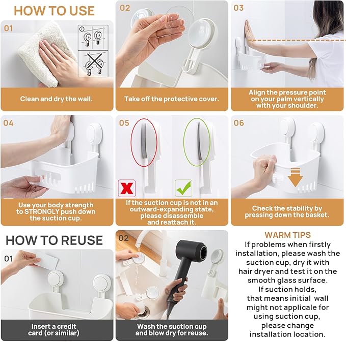LEVERLOC Shower Caddy Suction Cup 2 Pack, Shower Organizer Removable Bathroom Shelf, Storage Suction Powerful Max Hold 22lbs Bathroom Caddy Waterproof Holder, White-NeatNest
