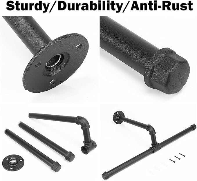 Industrial Pipe Clothes Rack Floating DIY Wall Mounted, Heavy Duty Rustic Vintage Clothing Rod, Metal Garment Bar Space-Saving Hanging for Bedroom, Bathroom and Laundry Room (Black)-NeatNest