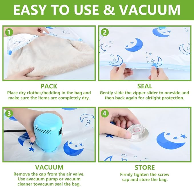 Vacuum Storage Bags with Electric Pump, 8-Pack Large Vacuum Seal Bags for Clothing Vacuum Bags for Travel Packing and Home Bedding Blankets Organization-NeatNest