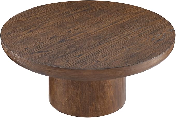 kevinplus 35.98'' Round Coffee Table Circle Wood Coffee Table for Living Room, Modern Retro Style Pedestal Style, Easy Assembly, Dark Brown (ø35.98'' x 15.98'')