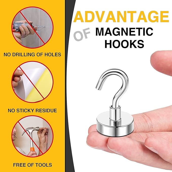 DIYMAG Magnetic Hooks, 30Lbs Strong Heavy Duty Cruise Magnet S-Hooks for Classroom, Fridge, Hanging, Cabins, Grill, Kitchen, Garage, Workplace and Office etc, (200 Pack-Silver),Screw in Hooks-NeatNest