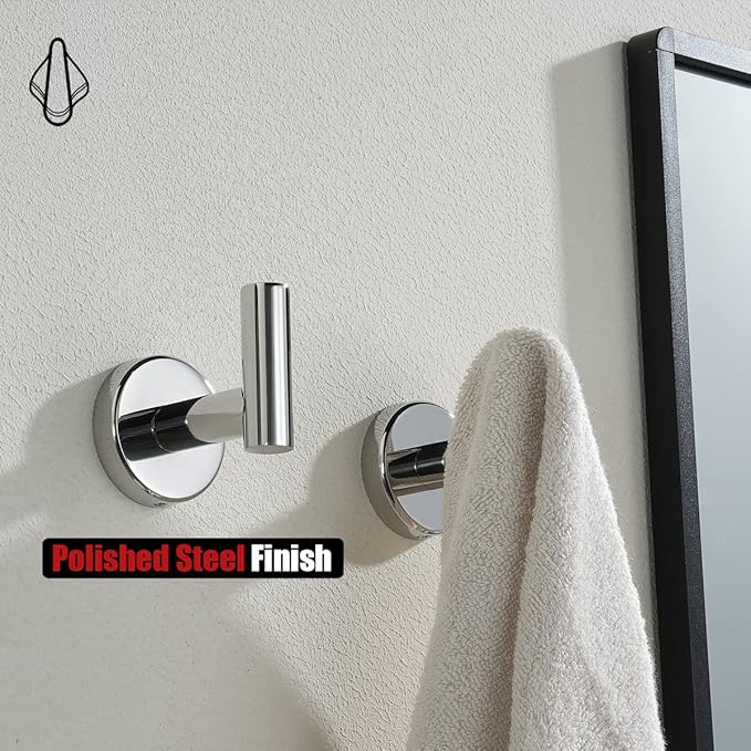 JQK Chrome Bathroom Towel Hook, 304 Stainless Steel Coat Robe Clothes Hook for Bathroom Kitchen Garage Wall Mounted (Pack of 2), TH100-CH-P2-NeatNest