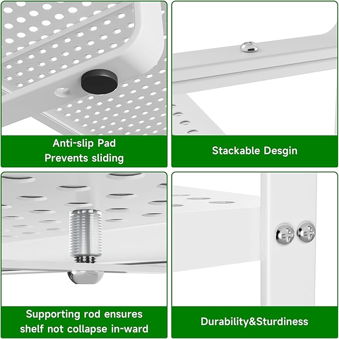 Expandable Kitchen Cabinet Shelf Organizer Rack Heavy Duty Metal Spice Rack Stackable Kitchen Counter Storage Shelf for Cabinet Pantry Bathroom (White - 16.5"-27" L x 10.2" W x 9.6" H - 2Pack)-NeatNest