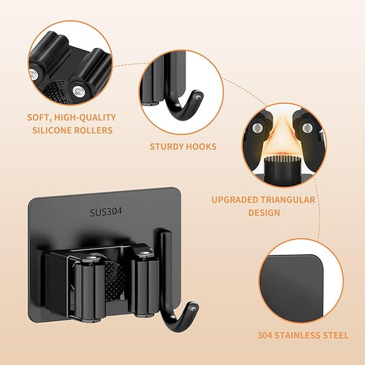 Broom Holder Wall Mount, Mop and Broom Holder Wall Mount with Hooks, Stainless Steel Broom Holders 4Pcs-NeatNest