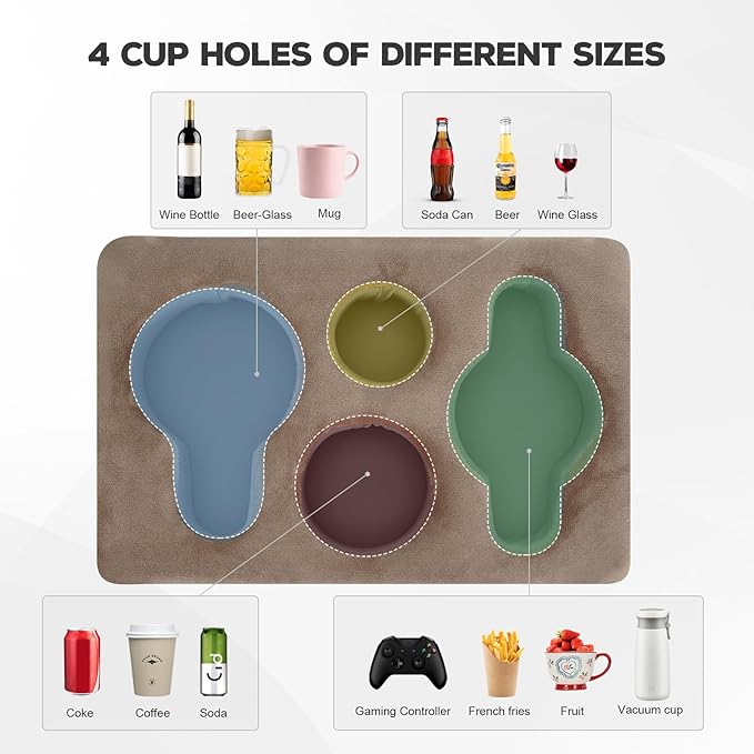 Couch Cup Holder Pillow,Couch Drink Holder,Rectangle Couch Caddy for Coffee Cup,Phone,Remote,Couch Cup Holder Tray for Bed,Car,Sofa,Table-NeatNest