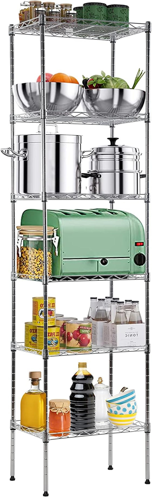 Metal Wire Shelving Unit Tall Shelf Storage Rack NSF Certified Shelves 600 Lbs Capacity Standing Utility for Laundry Kitchen Pantry Garage Organization, 17''Lx12''Wx63''H 6-Tier No Wheel