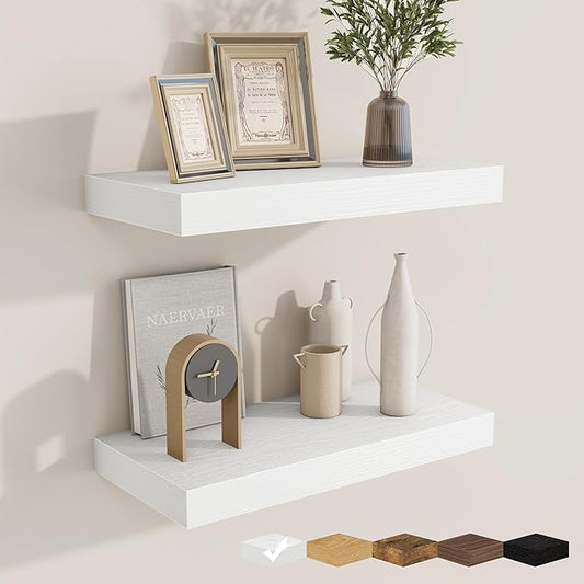 fuqing Floating Shelves for Wall, Bathroom Shelf Wall Mounted for Storage, Shelves with Invisible Bracket for Bedroom, Kitchen, Living Room, Farmhouse Small Book Shelf, 16 Inch Set of 2, White-NeatNest