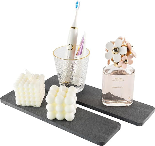 2 Pcs Water Absorbing Stone Trays, Kitchen/Bathroom Sink Soap Dish, Diatomite Tray Used for Hand Soap & Cosmetic Bottles in The Modern Home, 3.15" W x 11.8" L, Dark Gray-NeatNest