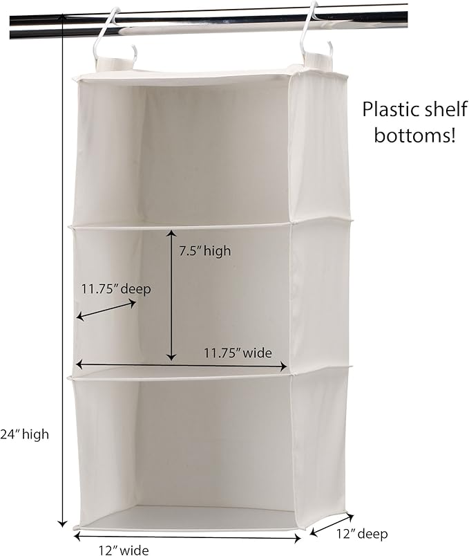 Household Essentials 311342 Hanging Closet Organizer | 3 Pocket Shelves | Natural Canvas-NeatNest