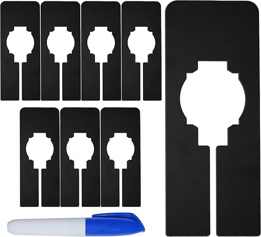 8 PCS Rectangular Black Plastic Closet Dividers with a Bonus Marker, Writable and Reusable for Sorting Clothing Size, Color, Brand, Size 2” x 5.4’’ (inner diameter 1.4”)-NeatNest