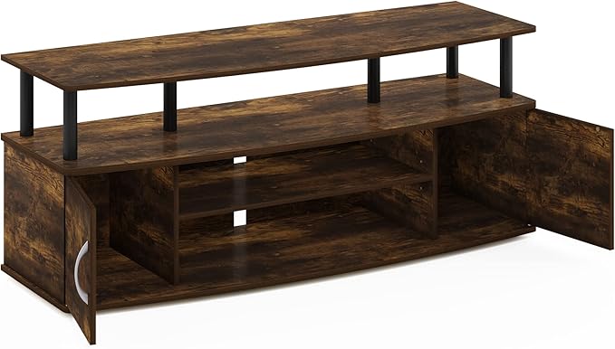 Furinno Jaya Entertainment Center Stand Unit/TV Desk for up to 55 inch, Amber Pine/Black-NeatNest