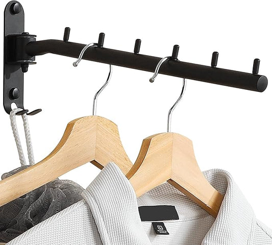 Alise Swivel Clothes Hanger Rack, Stainless Steel Laundry Wall Mounted Drying Rack, Space Saver Coat Hanging Racks with Swing Arm for Closet Bedroom Laundry, Black-NeatNest