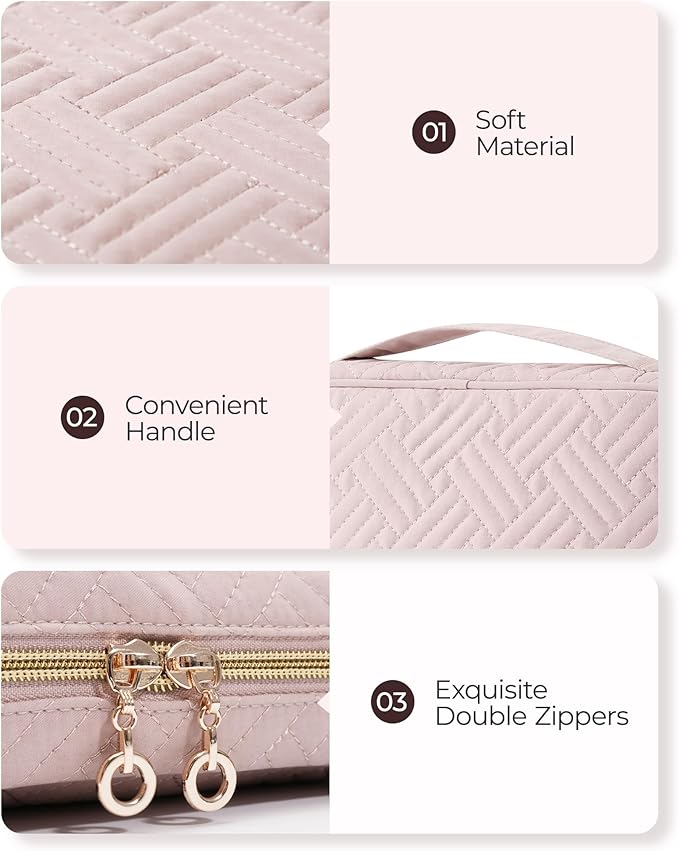BAGSMART Jewelry Organizer Case Travel Jewelry Storage Bag for Necklace, Earrings, Rings, Bracelet, Soft Pink-NeatNest
