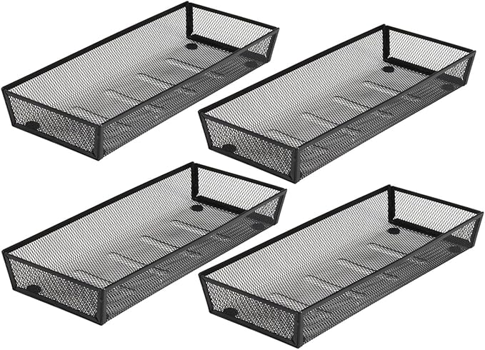 BYCY Silverware Drawer Organizer, Mesh Utensil Organizer for Kitchen Storage, Black Steel Metal Mesh Tray for Flatware Fork Spoon Knife… (15 * 6-4P-Black)-NeatNest