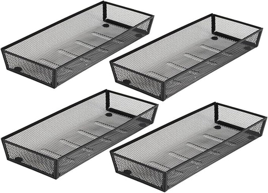 BYCY Silverware Drawer Organizer, Mesh Utensil Organizer for Kitchen Storage, Black Steel Metal Mesh Tray for Flatware Fork Spoon Knife… (15 * 6-4P-Black)-NeatNest