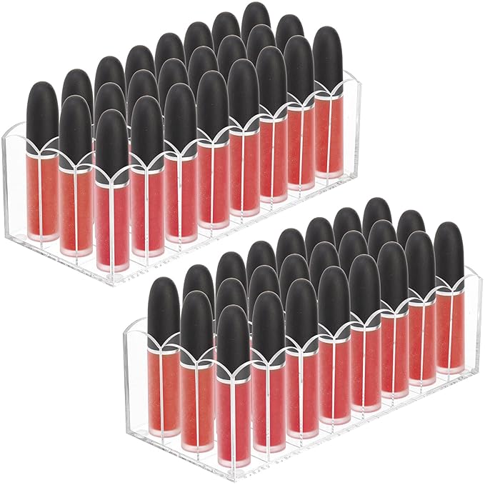Hedume 2 Pack Lip Gloss Holder Organizer, 24 Spaces Acrylic Lip Gloss & Makeup Holder, Lipgloss Display Case for Tall Products-NeatNest