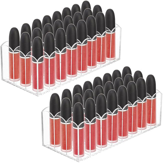 Hedume 2 Pack Lip Gloss Holder Organizer, 24 Spaces Acrylic Lip Gloss & Makeup Holder, Lipgloss Display Case for Tall Products-NeatNest