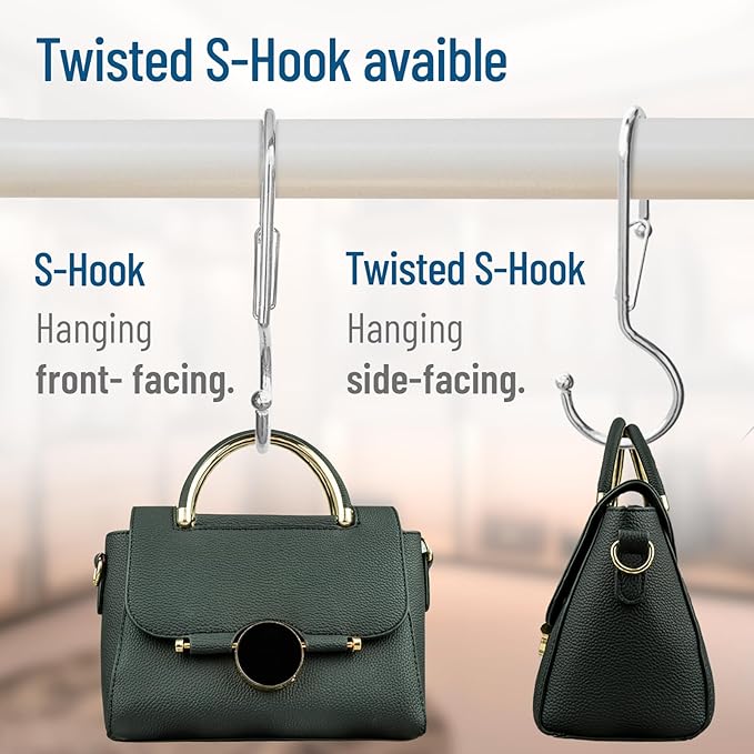 10-Pack Metal S Hooks for Hanging – Heavy-Duty S-Shaped Hook with Safety Buckle – Fits Bars up to 0.8 In – Anti-Drop S-Hooks for Kitchen, Bathroom, Closet & Pot Racks – Silver (Medium)-NeatNest