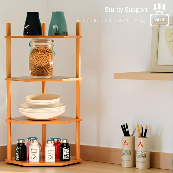 Expandable Bamboo Corner Shelf for Cabinet - 2-5 Tiers Plate Organizer, Kitchen Space Saver, Minimal Tool Assembly (Powered by Gogogo) (Natural, 6.7" H(4 Tier))-NeatNest