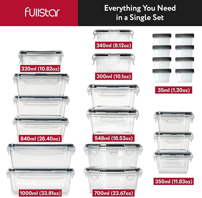 fullstar 50-Piece Plastic Food Storage Containers with Lids (24 Containers & 24 Lids) - Leakproof, BPA-Free, Meal Prep Containers, Reusable Lunch Storage Set for Kitchen Organization (Pack of 50)-NeatNest