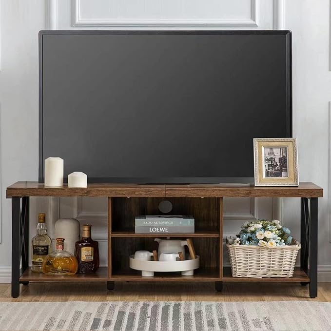 GAZHOME TV Stand for TV up to 65 Inches, TV Cabinet with Open Storage, TV Console Unit with Shelving for Living Room, Entertainment Room, Rustic Brown-NeatNest