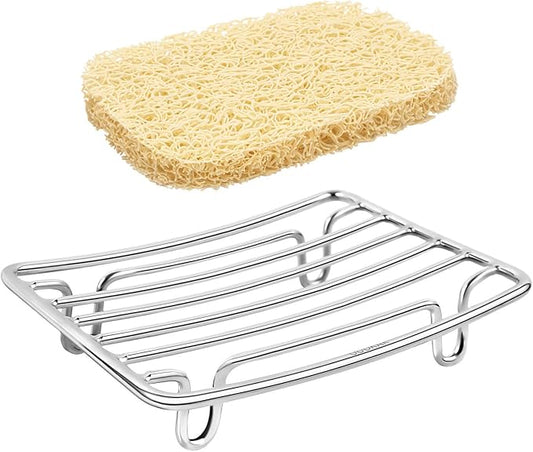 Bar Soap Dish Holder for Shower Bathroom Stainless Steel Rust Proof Self Draining with Beige Soap Saver Pad-NeatNest