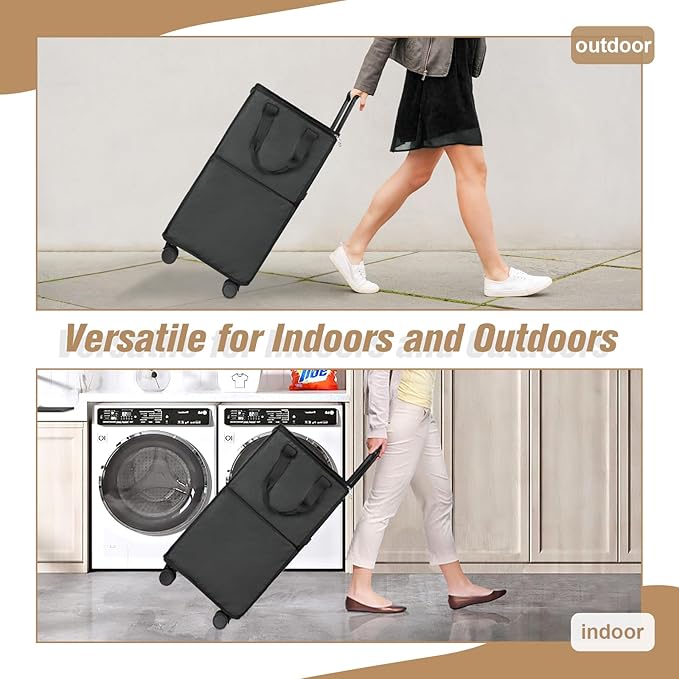 Bukere Extra Large Rolling Laundry Basket with Removable Wheels & Zipper Lid, Freestanding Laundry Hamper, Collapsible bag for Clothes Storage, Wheeled Cart for College Dorm Apartment Laundry Room-NeatNest