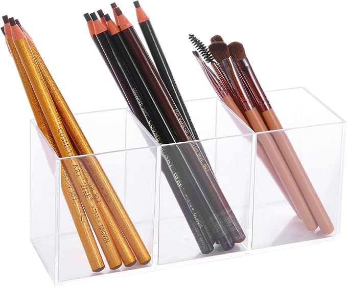 Clear Acrylic Silverware & Pen Organizer Caddy, Transparent Plastic Silverware Holder, Perfect for Office, Bedroom, and Bathroom Storage-NeatNest