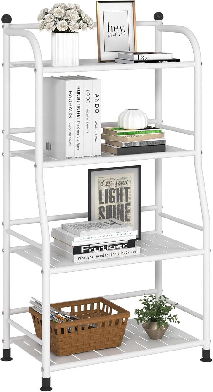 4 Tier Metal Shelf Storage Shelves Living Room Bookshelf Bathroom Corner Storage Rack for Kitchen,Indoor Plant Stand (Matte White, 4 Tier)-NeatNest