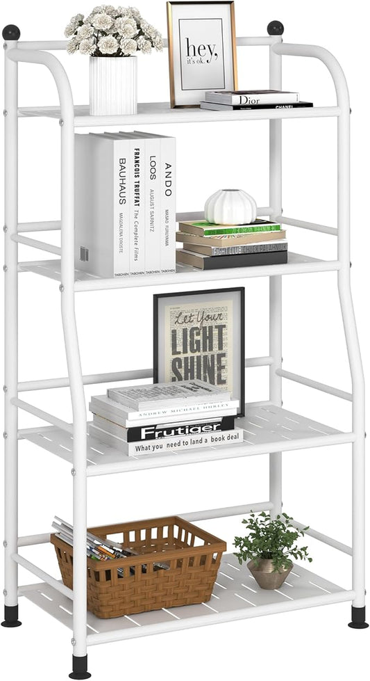4 Tier Metal Shelf Storage Shelves Living Room Bookshelf Bathroom Corner Storage Rack for Kitchen,Indoor Plant Stand (Matte White, 4 Tier)-NeatNest