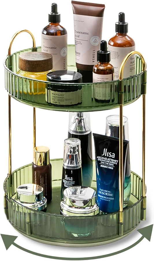 360 Rotating Makeup Organizer for Vanity,2 Tier Large Capacity Skincare Organizers,Bathroom Counter Organizer, Spinning Perfume Organizer & Vanity Organizer (Green-2 Tier)-NeatNest