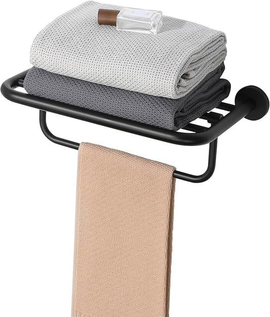 Alise 16 Inch Towel Racks for Bathroom, Foldable Towel Hanger Towel Shelf with Tower Bar, Heavy Duty Towel Holder, SUS 304 Stainless Steel Wall Mount Towel Rail, Matte Black