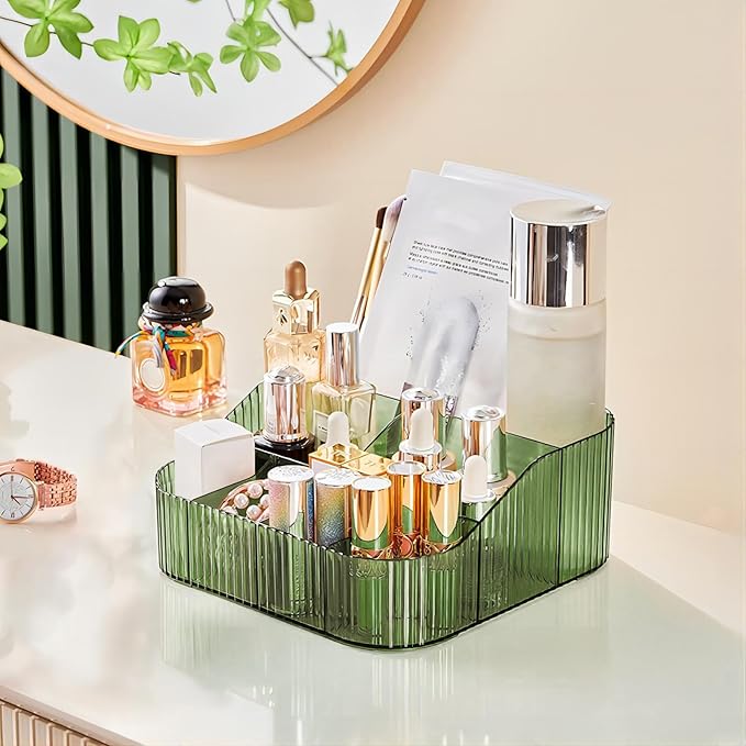 DASITON Large Capacity Makeup Brush Holder,8 Slot Makeup Brush Cup,Vintage striped Make Up Brush Holder,for Vanity Decor,Bathroom Countertops,Desk Storage Container,Cosmetic Display cases(Green-XL)-NeatNest