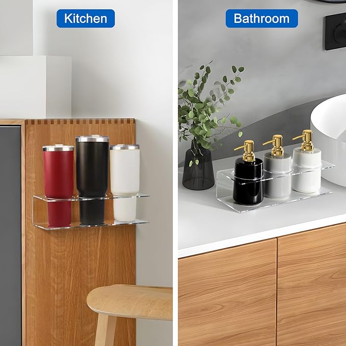 4 Pack Acrylic Water Bottle Holder, Wall Mounted Tumbler Organizer Rack, Cups/Bottles/Cans Holder Storage for Kitchen Pantry Cabinet