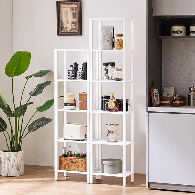 54in Tall Bookshelf 5-Tier Small Narrow Bookcase, Skinny Book Shelf for Small Space, Farmhouse Slim Shelf with Storage, Wood Freestanding Display Thin Bookshelves for Living Room, Office, White