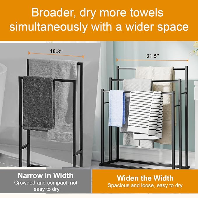 Honiter Towel Racks for Bathroom, 3 Tier Wide Towel Drying Rack Outdoor, Free Standing Towel Rack, Pool Towel Blanket Stand and Display Rack for Oversized Bath Towels, Black