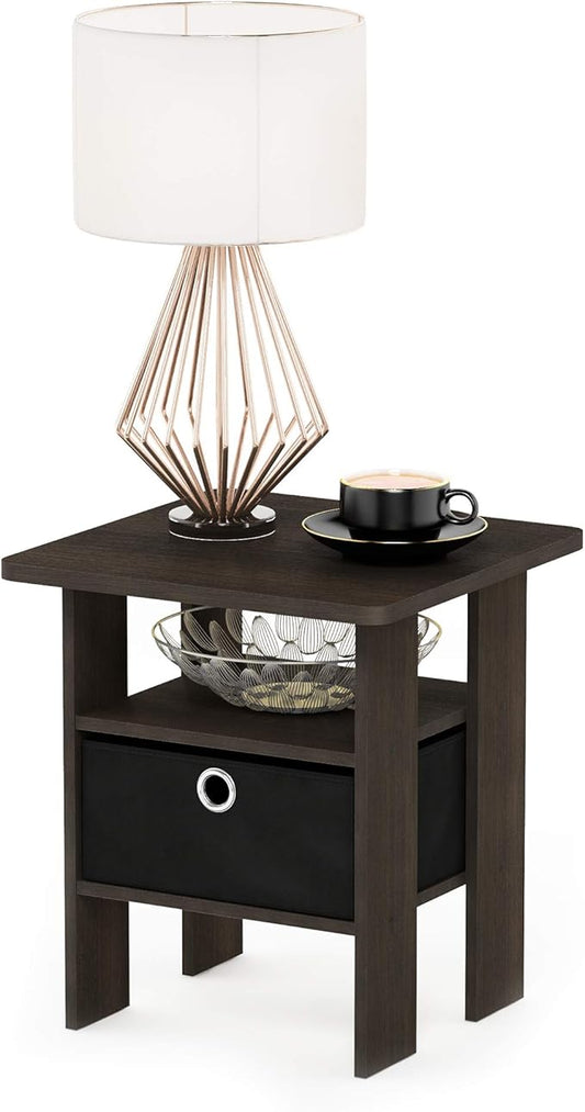 Furinno Andrey End Table / Side Table / Night Stand / Bedside Table with Bin Drawer, Dark Brown/Black, 1-Pack, Center Bin