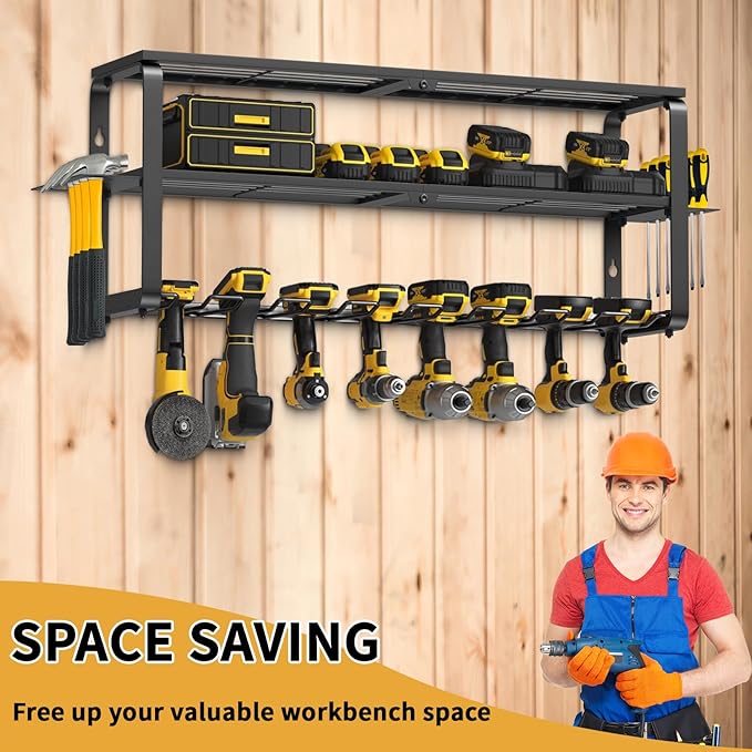 3 Layer Power Tool Organizer Wall Mount, Cordless Drill Hanger, Tool Rack, Battery Tools Holder, Drill Holder use for Garage, Workshop, Shed- 7 Slots