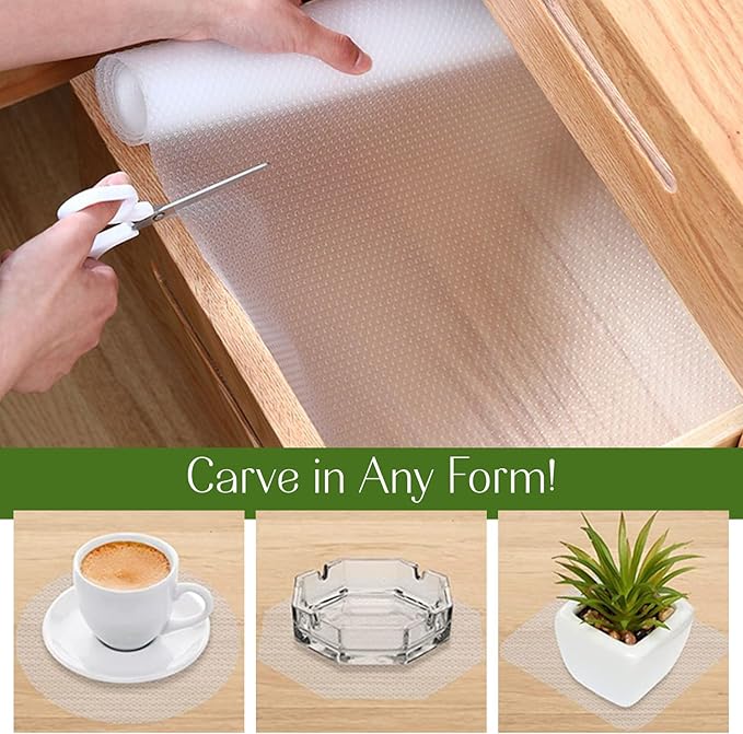 EVALAND 12" x 20 FT Non-Slip Shelf Liner, Non-Adhesive, BPA-Free, Waterproof Pantry Liner for Shelves, Easy to Cut, Oil-Proof Shelf Liners for Kitchen, Cabinets, Drawers, Refrigerator, Clear