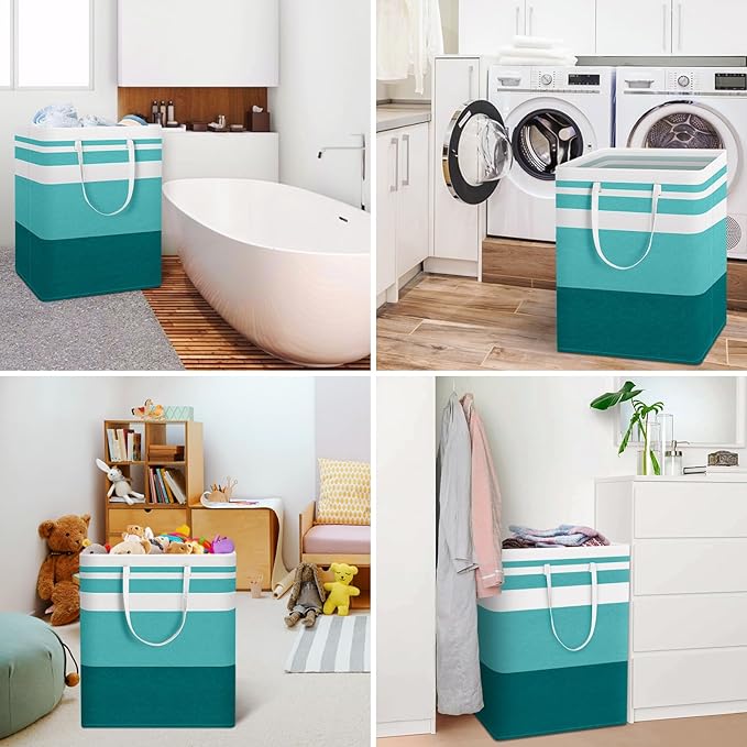 HomeHacks 2-Pack Large Laundry Basket, Waterproof, Freestanding Laundry Hamper, Collapsible Tall Clothes Hamper with Extended Handles for Clothes Toys in the Dorm and Family (Green, 125L)-NeatNest