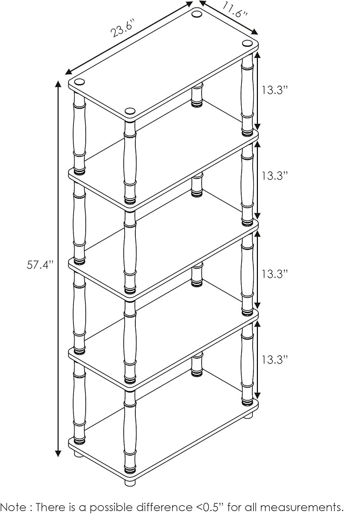 Furinno Turn-N-Tube 5-Tier Multipurpose Shelf Display Rack with Classic Tubes, French Oak Grey/Black-NeatNest